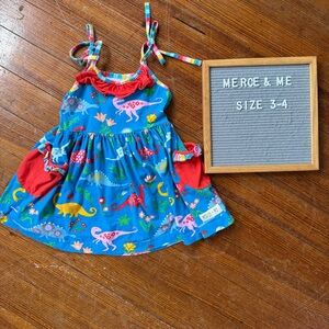 Colorful Dinosaur Print Kids Casual Dress